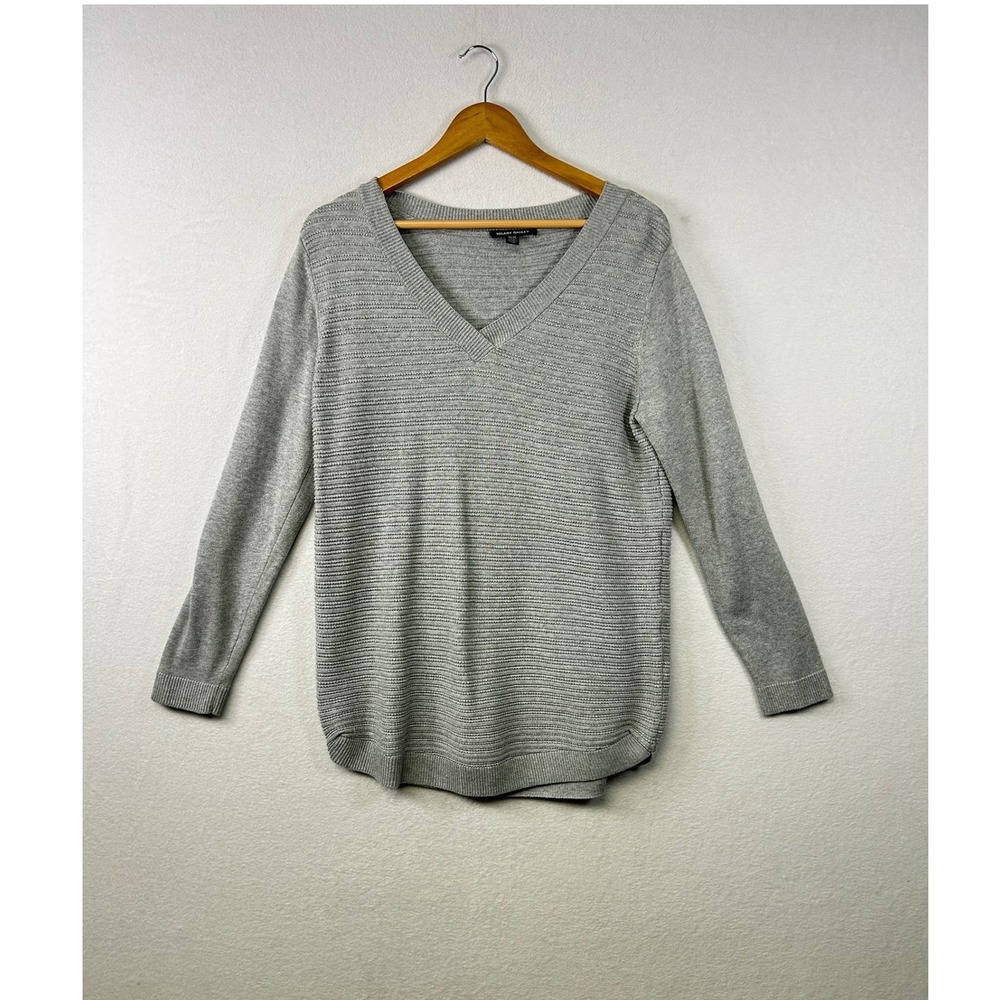 Hilary Radley Women's Gray Textured V-Neck Long Sleeve Sweater Top M